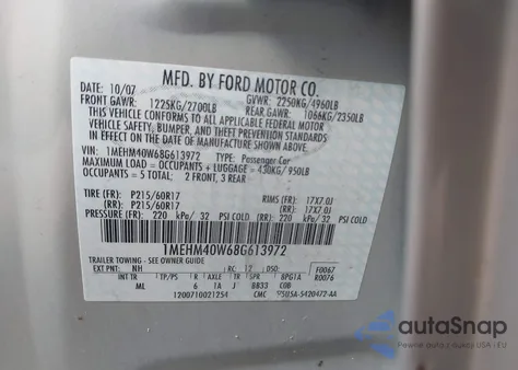 2008 Mercury Sable z USA, uszkodzony, nr VIN 1MEHM40W68G613972